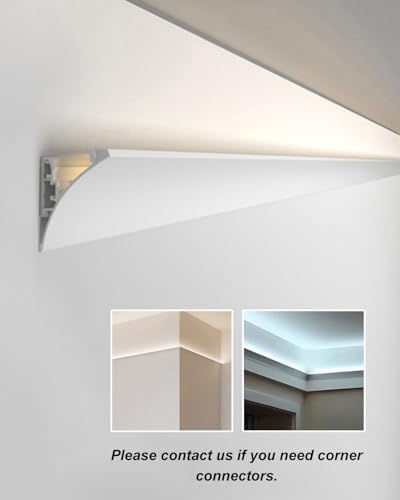 25m White LED Crown Molding Trim - Aluminum Diffuser Channel for Modern Indoor Lighting, Perfect for Living Room Decor & Home Ambiance, Stylish Wall Profile Upgrade
