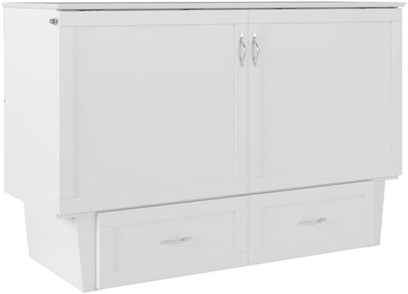 AFI Monroe Queen Size Murphy Bed Chest with Mattress, Storage, & Built-in Charger in White