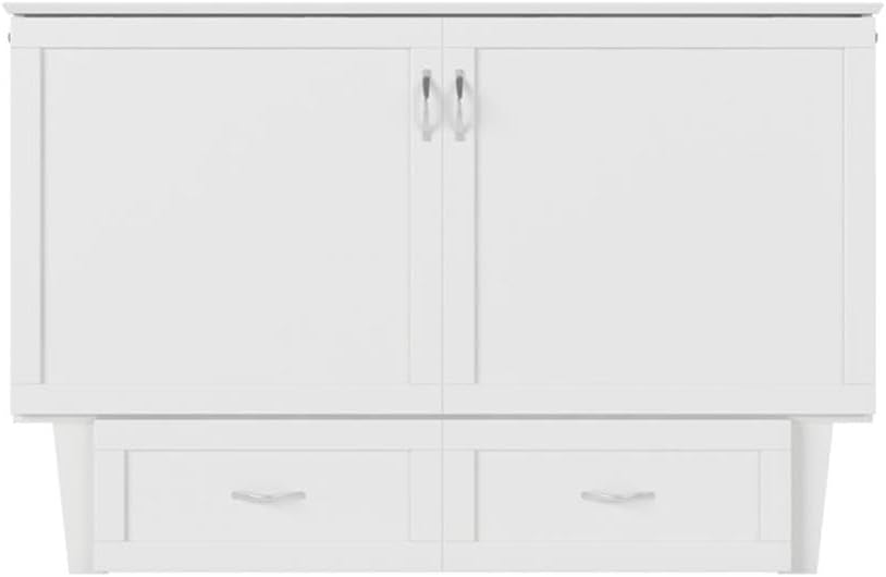 AFI Monroe Queen Size Murphy Bed Chest with Mattress, Storage, & Built-in Charger in White