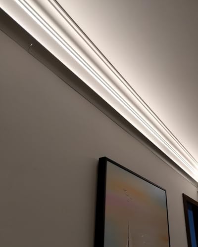 LED Wall Indirect Lighting Channel - Aluminum Trim Profile for Home Decor, Skirting Board Cover, 6m/19.7ft LED Diffuser, Surface Mount Accent Light