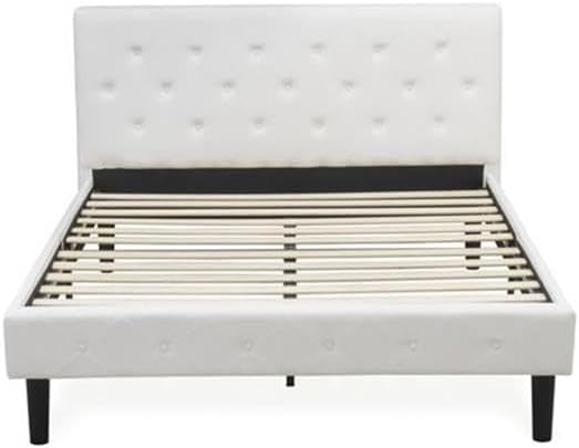 East West Furniture NL19Q-2VL0C 3 Piece Queen Size Bedroom Set - Button Tufted Bed - Linen white Velvet Fabric Upholstered Headboard and a Wire Brushed Butter Cream Finish Nightstand