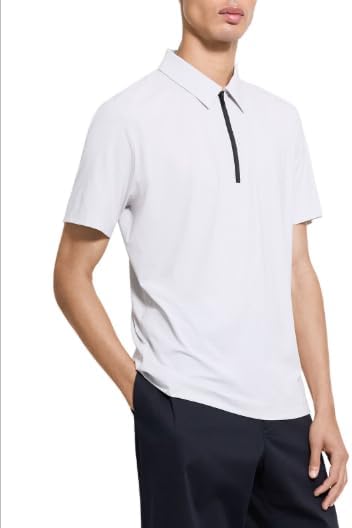 Theory Men's Ryder Quarterzip Polo in Relay Jersey, Vapor, XXL