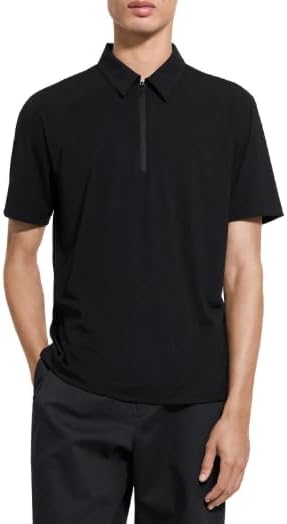 Theory Men's Ryder Quarterzip Polo in Relay Jersey, Black, XL