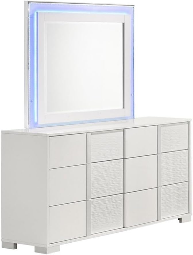 Best Quality Furniture White Wood Lacquer Platform Queen Size Bedroom Set with Blue LED Lighting