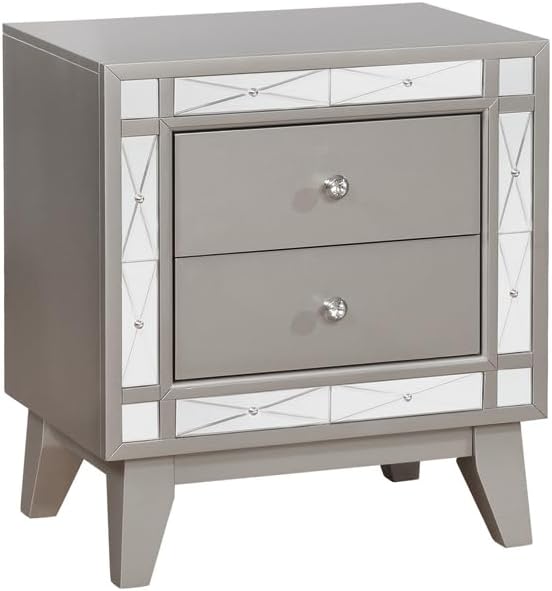 Coaster Home Furnishings Camille Modern Classic 5-Piece Bedroom Set Fabric Upholstered Queen Size Panel Bed Frame 71-inch Headboard Metallic Mercury 300621Q-S5
