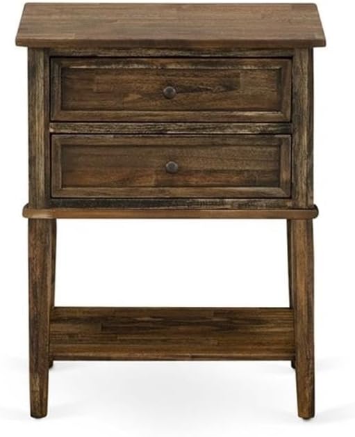 East West Furniture NL14Q-2VL07 3 Pc Bed Set - Queen Size Button Tufted Bed - Brown Taupe Velvet Fabric Upholstered Headboard and a Distressed Jacobean Finish Nightstand