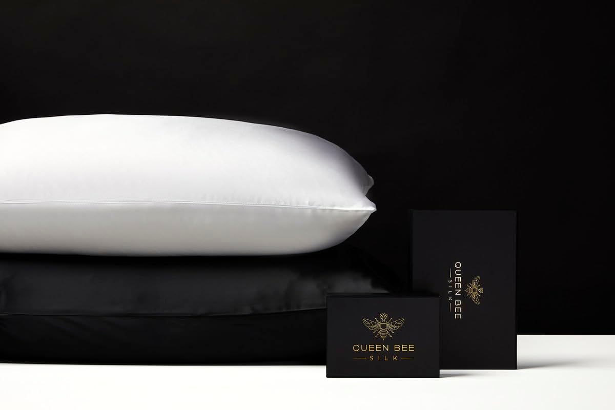 2 Pack Silk Pillowcase for Hair and Skin - 22 Momme Mulberry Silk - Charmeuse Weave - Envelope Closure - Standard Size - White