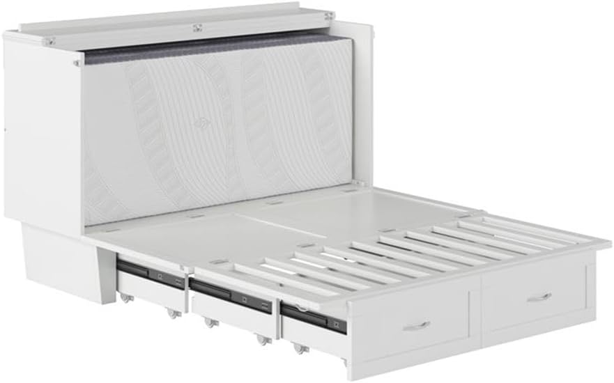 AFI Monroe Queen Size Murphy Bed Chest with Mattress, Storage, & Built-in Charger in White