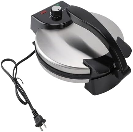 AUNMAS 10Inch Electric Tortilla Maker, Non Stick Chapati Machine with Knob Temperature Control, Stainless Steel Cover for Cooking, 1100W