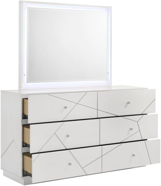 Manhattan Queen 5-Piece Bedroom Set: Modern Design with Lacquer Finish, Geometric Accents, and LED Lighting
