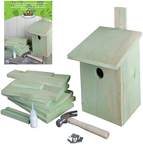 Esschert Design Build It Yourself Bird House Kits, Club Pack of 4 Wooden DIY Bluebird and Wren Houses with Precut Panels, Nails, Glue and Hammer, Kids Craft and Nature Project