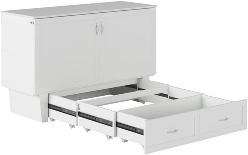 AFI Monroe Queen Size Murphy Bed Chest with Mattress, Storage, & Built-in Charger in White