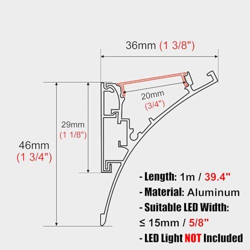 25m White LED Crown Molding Trim - Aluminum Diffuser Channel for Indoor Lighting, Modern Wall Profile, Ideal for Living Room Decor, Home Ambiance Enhancement, Easy Installation