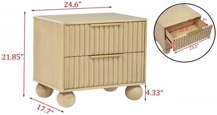 5 Piece Modern Wooden Queen Size Bedroom Furniture Set, Fluted Panels Design, Rounded Legs, Light Oak Wood Bedroom Set