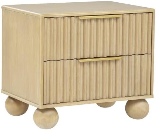 5 Piece Modern Wooden Queen Size Bedroom Furniture Set, Fluted Panels Design, Rounded Legs, Light Oak Wood Bedroom Set