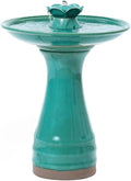 LuxenHome 22 Inch Ceramic Bird Bath Fountain, Elegant Glazed Outdoor Water Feature with Lotus Design, Freestanding Waterfall Birdbath Garden Water Fountain for Backyard, Patio