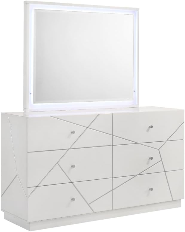 Manhattan Queen 5-Piece Bedroom Set: Modern Design with Lacquer Finish, Geometric Accents, and LED Lighting