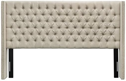 Madison Park Amelia Headboard-Wingback Queen Size Headboard, Upholstered Headboard for Adjustable Beds, Hand-Tufted Button Detail, Padded Fabric, Classic & Transitional Bedroom Style, Beige Woven