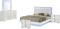 Best Quality Furniture White Wood Lacquer Platform Queen Size Bedroom Set with Blue LED Lighting