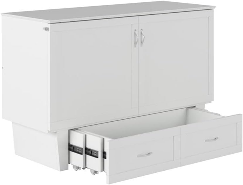 AFI Monroe Queen Size Murphy Bed Chest with Mattress, Storage, & Built-in Charger in White