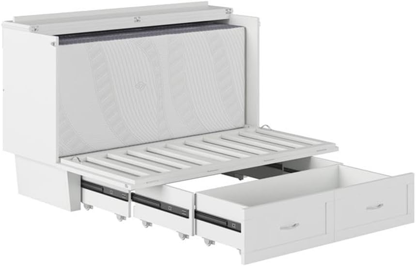 AFI Monroe Queen Size Murphy Bed Chest with Mattress, Storage, & Built-in Charger in White