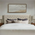 Madison Park Amelia Headboard-Wingback King Headboard, Upholstered Headboard for Adjustable Beds, Hand-Tufted Button Detail, Padded Fabric, Classic & Transitional Bedroom Style, Beige Woven
