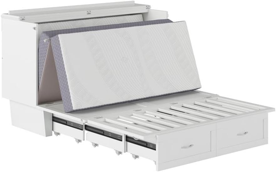 AFI Monroe Queen Size Murphy Bed Chest with Mattress, Storage, & Built-in Charger in White