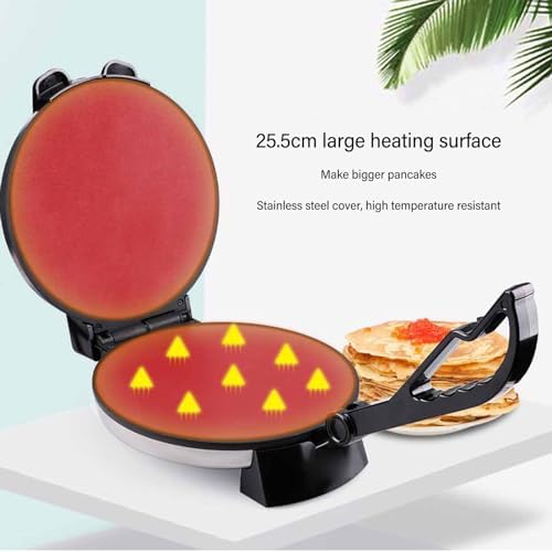 AUNMAS 10Inch Electric Tortilla Maker, Non Stick Chapati Machine with Knob Temperature Control, Stainless Steel Cover for Cooking, 1100W