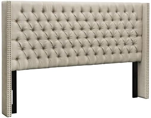 Madison Park Amelia Headboard-Wingback Queen Size Headboard, Upholstered Headboard for Adjustable Beds, Hand-Tufted Button Detail, Padded Fabric, Classic & Transitional Bedroom Style, Beige Woven