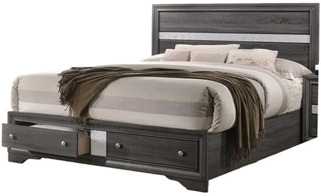 Matrix Traditional Style Queen 5 PC Storage Bedroom Set in Gray Made with Wood