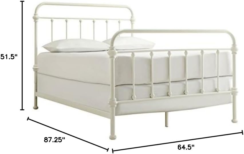 White Antique Iron Metal Bed Frame Vintage Bedroom Furniture Rustic Wrought Country Dark Bronze Wire Cast Womens Mens Girls Kids Princess Headboard Footboard Slats Rails Set Twin Full Queen King Sized (queen)