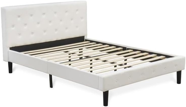 East West Furniture NL19Q-2VL0C 3 Piece Queen Size Bedroom Set - Button Tufted Bed - Linen white Velvet Fabric Upholstered Headboard and a Wire Brushed Butter Cream Finish Nightstand