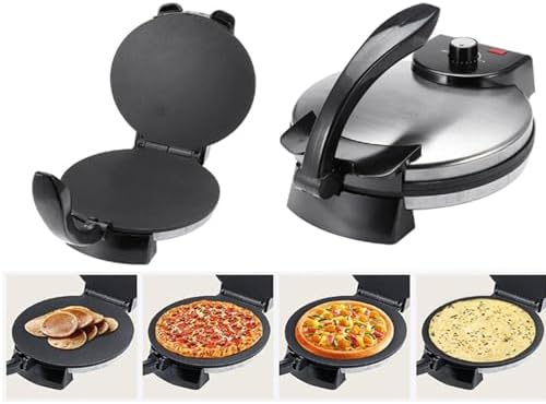 AUNMAS 10Inch Electric Tortilla Maker, Non Stick Chapati Machine with Knob Temperature Control, Stainless Steel Cover for Cooking, 1100W