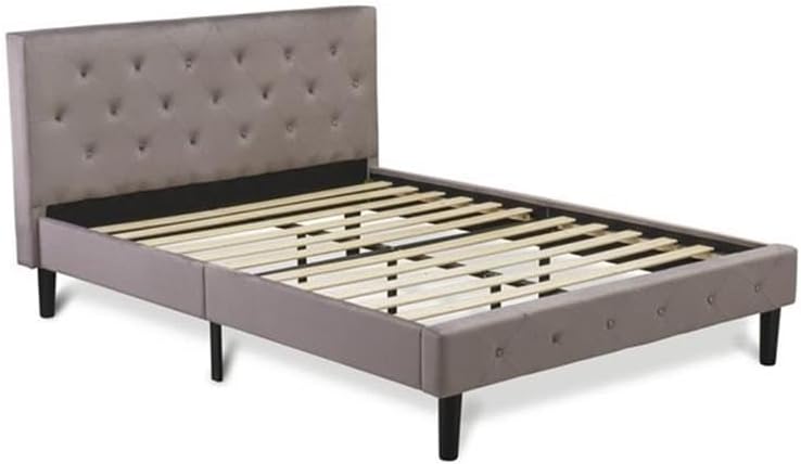 East West Furniture NL14Q-2GA07 3 Piece Bedroom Set - Button Tufted Queen Size Bed - Brown Taupe Velvet Fabric Upholstered Headboard with and a Distressed Jacobean Finish Nightstand