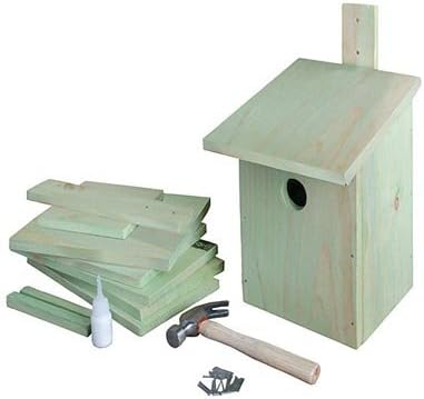 Esschert Design Build It Yourself Bird House Kits, Club Pack of 4 Wooden DIY Bluebird and Wren Houses with Precut Panels, Nails, Glue and Hammer, Kids Craft and Nature Project