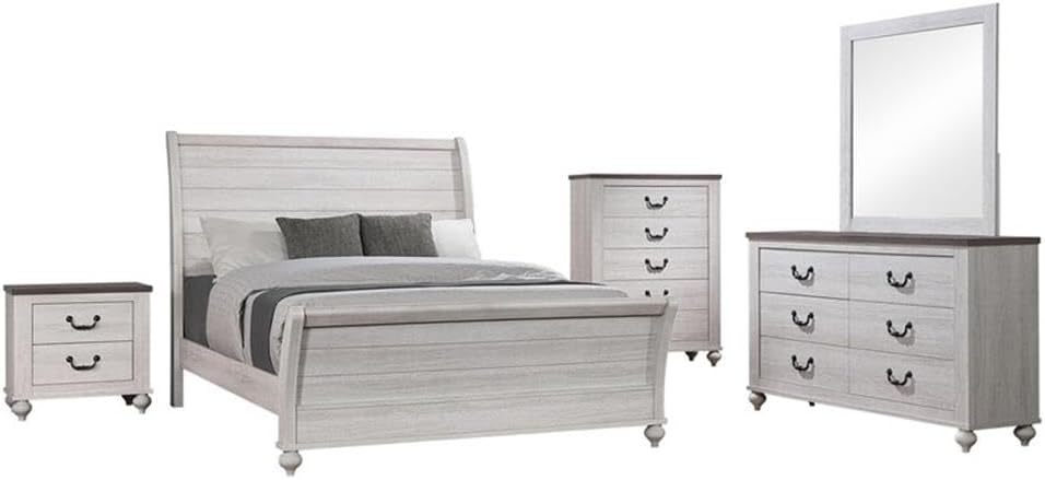 Coaster Home Furnishings Stillwood Farmhouse 5-Piece Bedroom Set Eastern King Size Sleigh Bed Frame 55-inch Headboard Vintage Linen 223281KE-S5