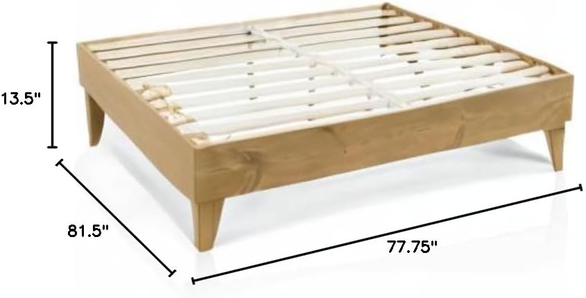 CARDINAL & CREST Wood Bed Frame - Made with 100% New Zealand Pine - Solid Mattress Platform Foundation Pressed Pine Slats - Easy Assembly - King - Almond