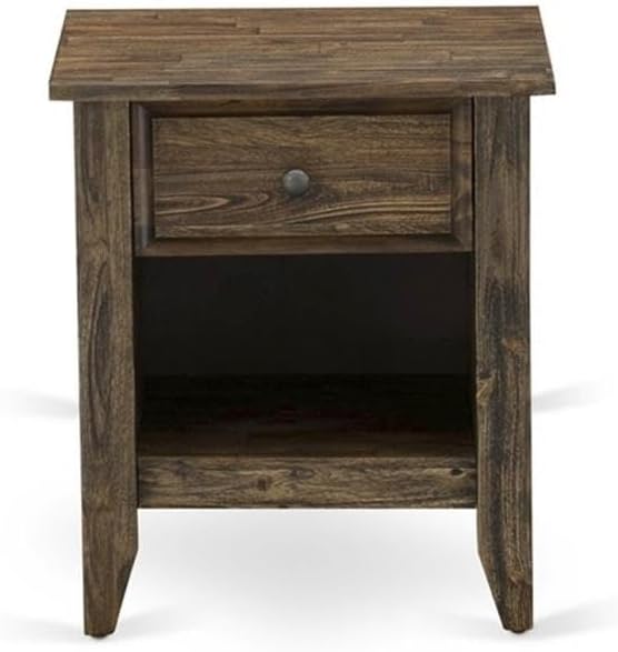 East West Furniture NL14Q-2GA07 3 Piece Bedroom Set - Button Tufted Queen Size Bed - Brown Taupe Velvet Fabric Upholstered Headboard with and a Distressed Jacobean Finish Nightstand