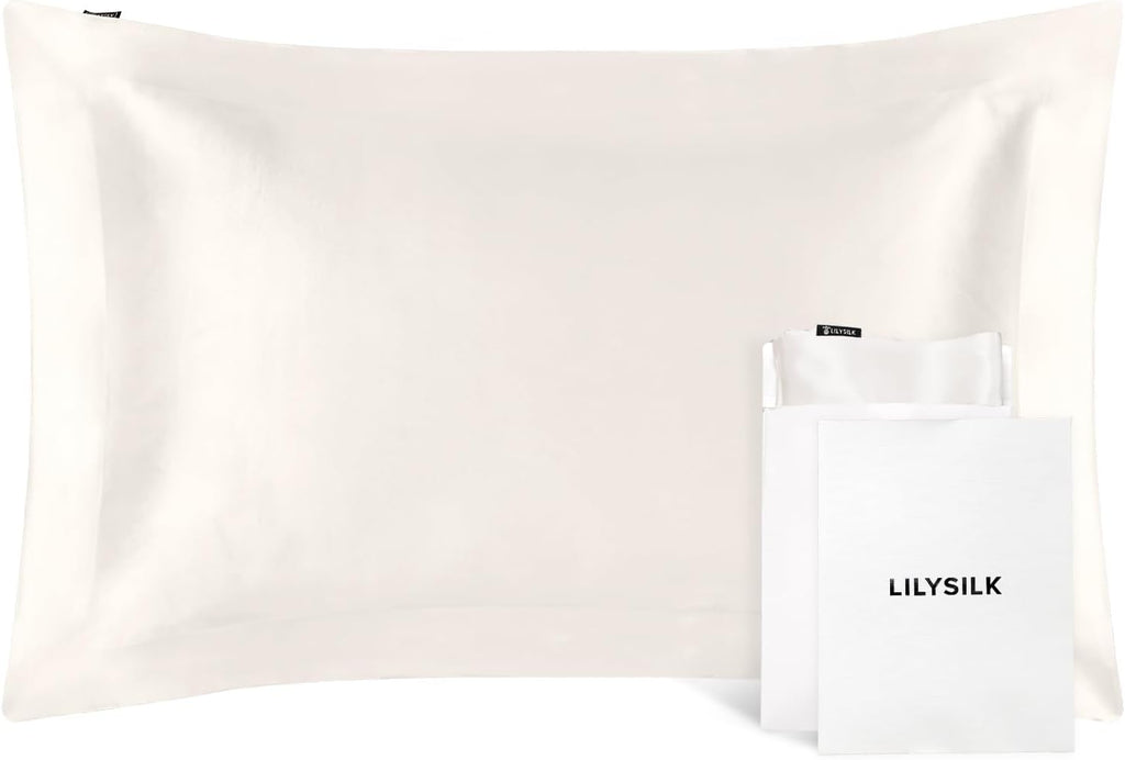LILYSILK 100% Silk Pillowcase 1PC 25MM Pure Bed Pillowcase for Hair & Skin Oxford Envelope Double-Sides Charmeuse Silk,Ivory King 20x36 inches