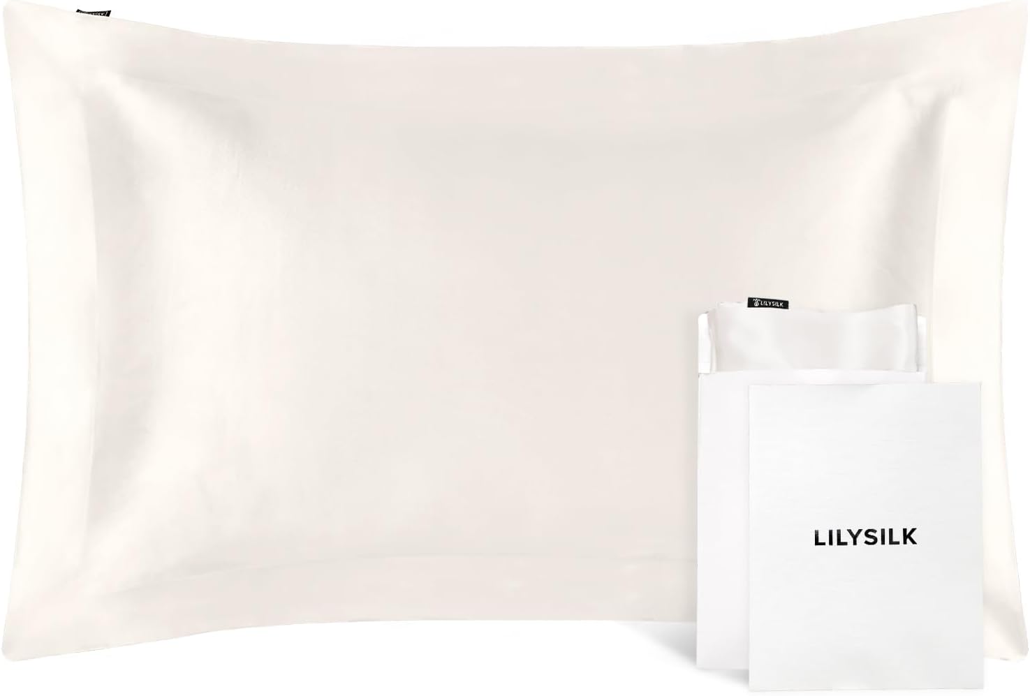 LILYSILK 100% Silk Pillowcase 1PC 25MM Pure Bed Pillowcase for Hair & Skin Oxford Envelope Double-Sides Charmeuse Silk,Ivory King 20x36 inches