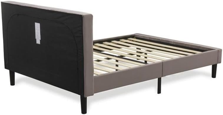 East West Furniture NL14Q-2VL07 3 Pc Bed Set - Queen Size Button Tufted Bed - Brown Taupe Velvet Fabric Upholstered Headboard and a Distressed Jacobean Finish Nightstand