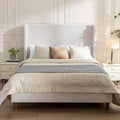 King Size Bed Frame With Headboard,54' Headboard Chenille Upholstered Platform Bed,Bedroom Furniture Sets No Springs Required,Metal Bed Frame With Wooden Slats for Strong Support,No Noise Free,Ivory