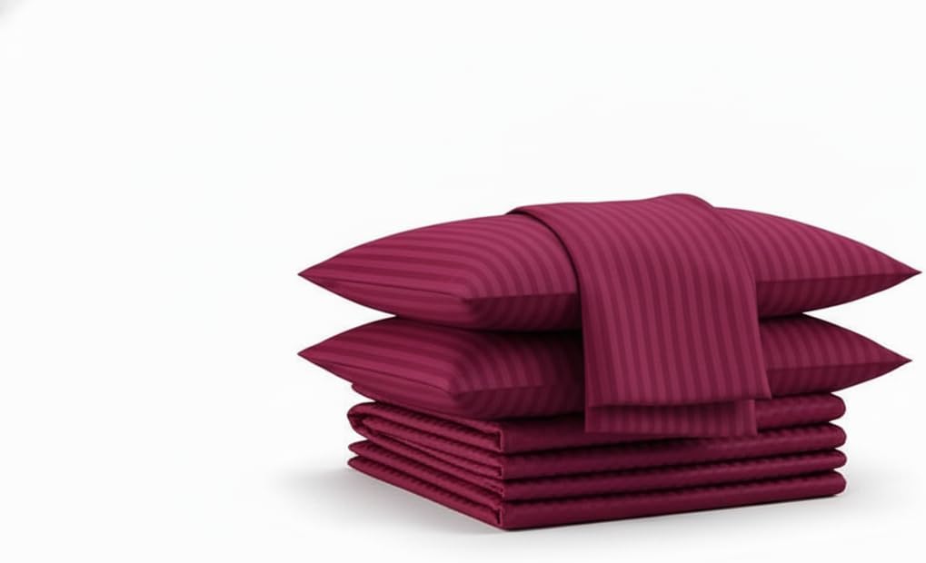 Royal Tradition Split Top California King Sheet Set for Adjustable Beds – 580 Thread Count 100% Cotton Damask Striped Sheets, Deep Pocket Fits Up to 15', Soft & Durable Hotel Bedding, Burgundy