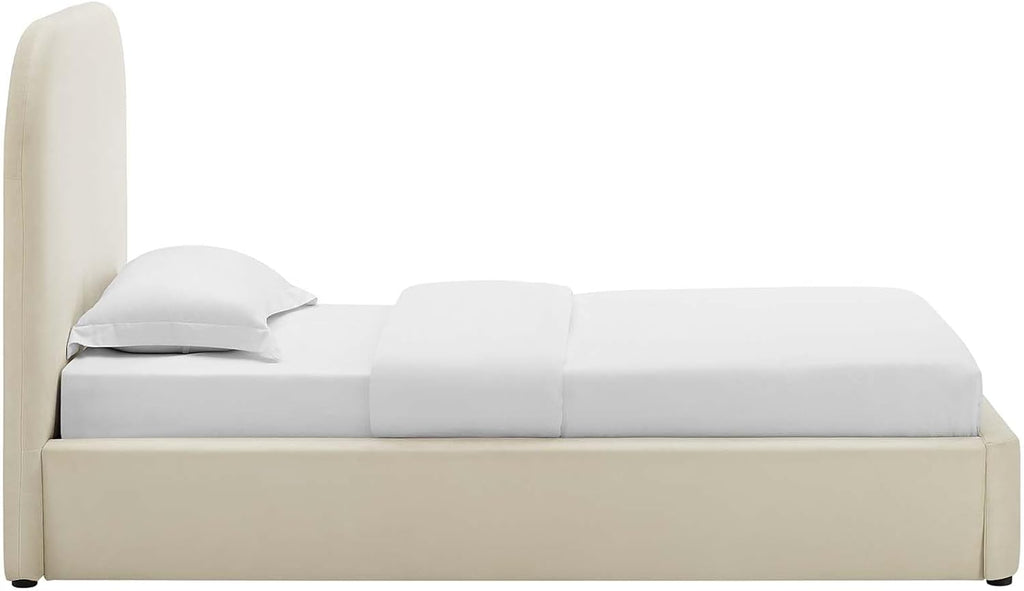 Modway Keynote Modern Bed Frame, Twin Size with Curve Shaped Headboard in Alabaster