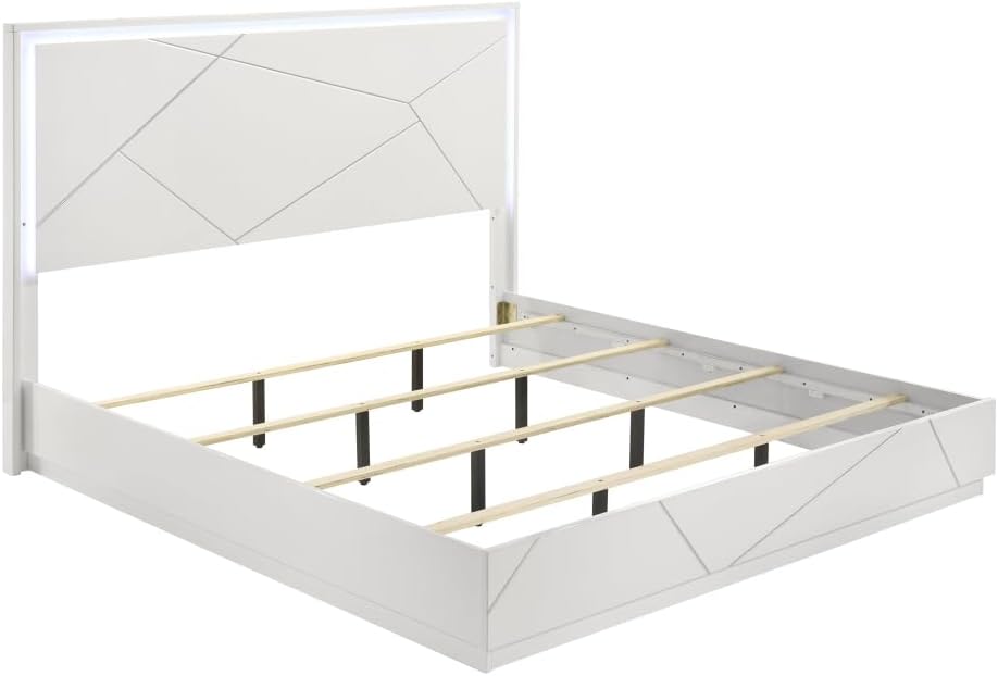 Manhattan Queen 5-Piece Bedroom Set: Modern Design with Lacquer Finish, Geometric Accents, and LED Lighting