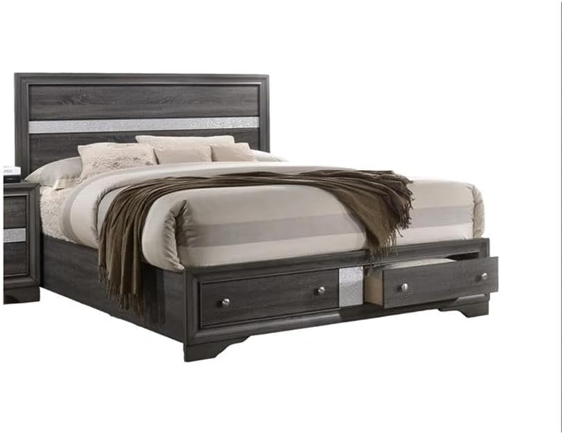 Matrix Traditional Style Queen 5 PC Storage Bedroom Set in Gray Made with Wood