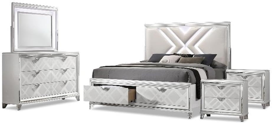 Furniture of America FOA Anaiya 5-Piece Contemporary Wood Queen Bedroom Set in White