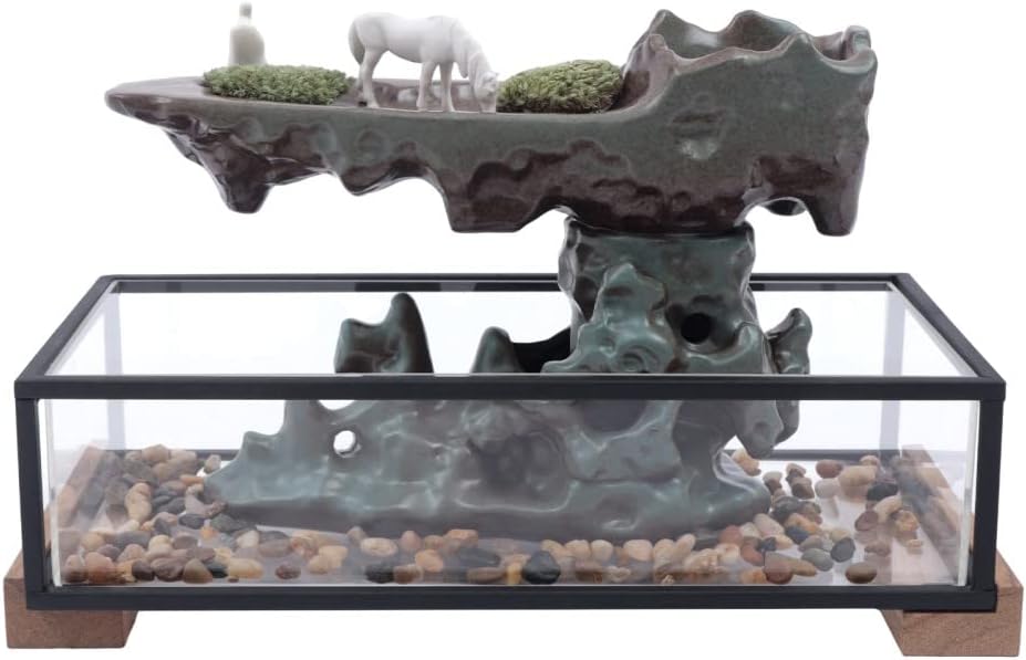 Desktop Rockery Waterfall Fountain with Rockery, Aquariums and Stones for Living Room Office Decorate, Ceramic (Tank Size: 16L x 8W x 4H Inch)