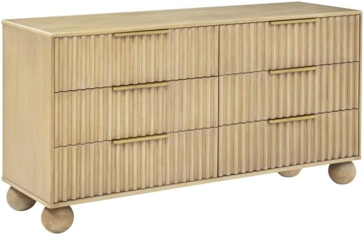 5 Piece Modern Wooden Queen Size Bedroom Furniture Set, Fluted Panels Design, Rounded Legs, Light Oak Wood Bedroom Set