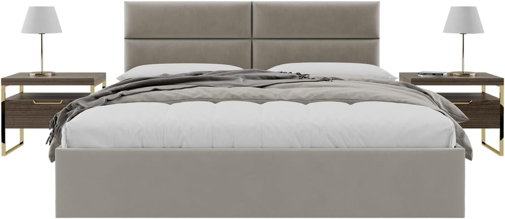 Vänt Upholstered Wall Mounted Headboard Panels -Philip Layout - 78' X 23'-Configuration of 4 Individual Panels - Recommended for King-Cal King - Velvet/Sand Storm